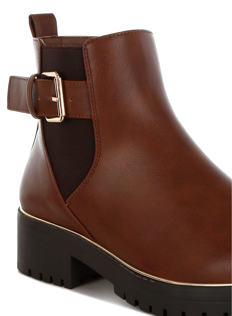 لندن راج أحذية الكاحل النسائية من لندن راغ، مزينة بإبزيم سميك، باللون البني الفاتح - Image 5