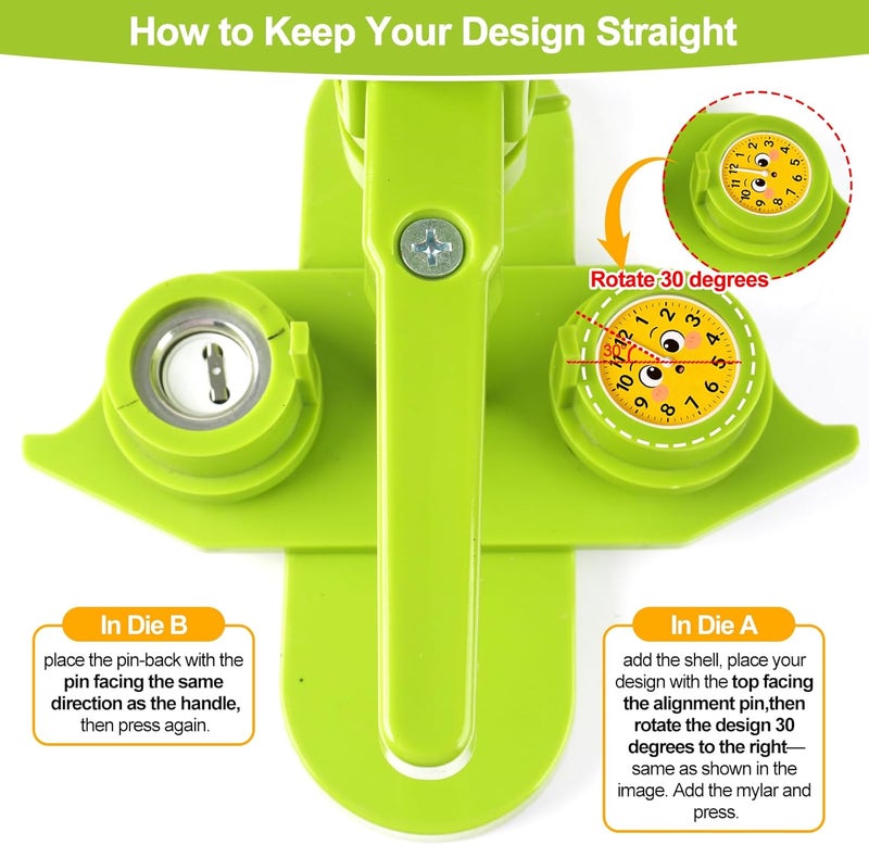 MK.Bear Button Maker Machine 25mm (1 in) DIY Gift, Installation-Free Pin Maker Machine, Pin Badge Button Press Machine with Free 500pcs Button Parts&100pcs Pictures&Circle Cutter&Magic Book(Green) - Image 5