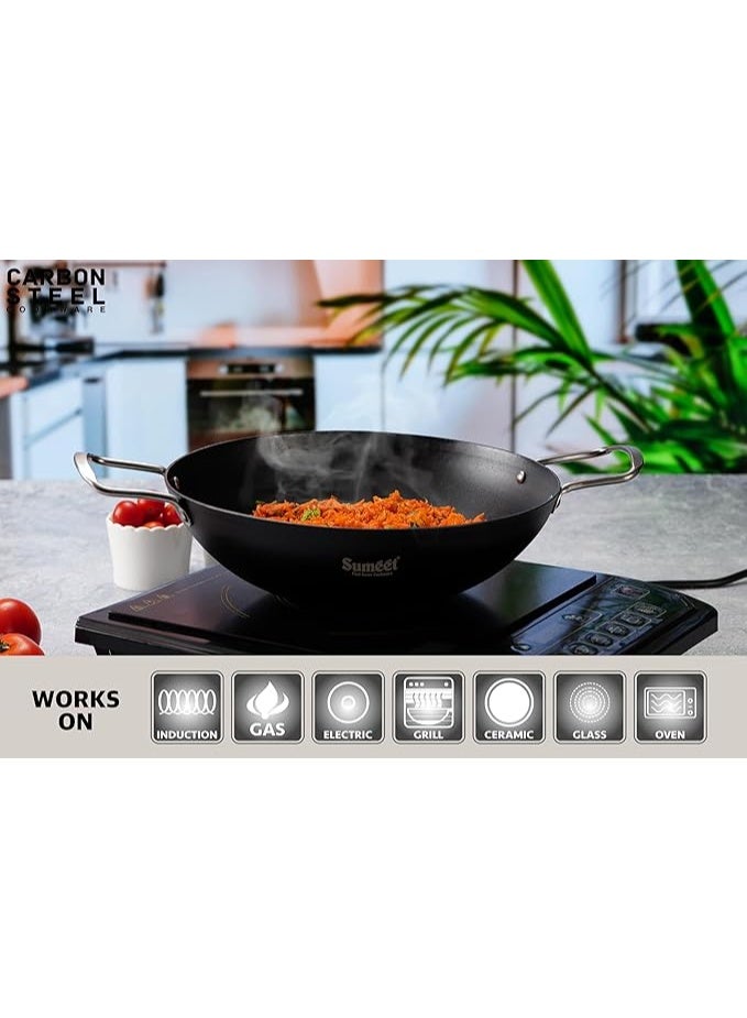 Sumeet Super Smooth Pre Seasoned Carbon Steel (Iron) Deep Kadai for Cooking and Deep Frying|Naturally Nonstick |25cm | 2450ml, Gas & Induction-Friendly, Black - Image 4