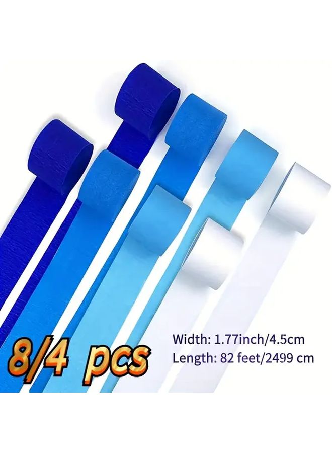Elegant Pom Pom Ruffled Paper Decoration Roll White Blue Birthday Wedding - Image 1
