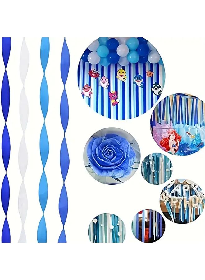 Elegant Pom Pom Ruffled Paper Decoration Roll White Blue Birthday Wedding - Image 3