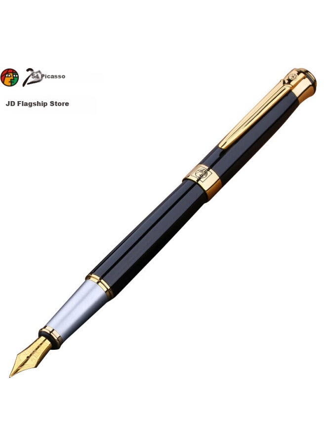 Pimio Pen قلم التوقيع هدية مكتبية للأعمال للبالغين للطلاب قلم الخط للذكور والإناث هدية التخرج قلم حبر إيريديوم ذهبي 0.5mm سلسلة Swedish Flower King 903 أسود لامع - Image 5