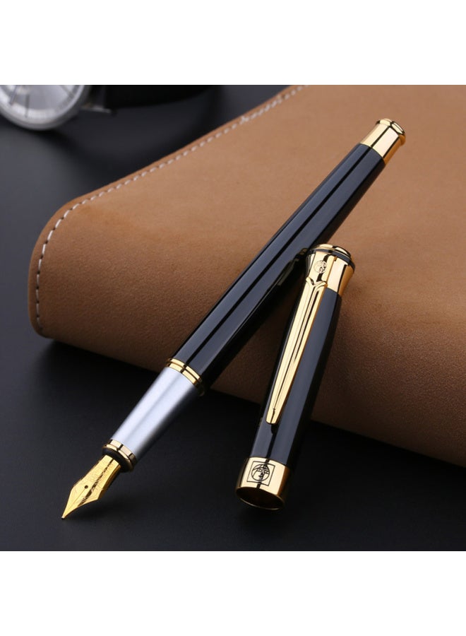 Pimio Pen قلم التوقيع هدية مكتبية للأعمال للبالغين للطلاب قلم الخط للذكور والإناث هدية التخرج قلم حبر إيريديوم ذهبي 0.5mm سلسلة Swedish Flower King 903 أسود لامع - Image 1