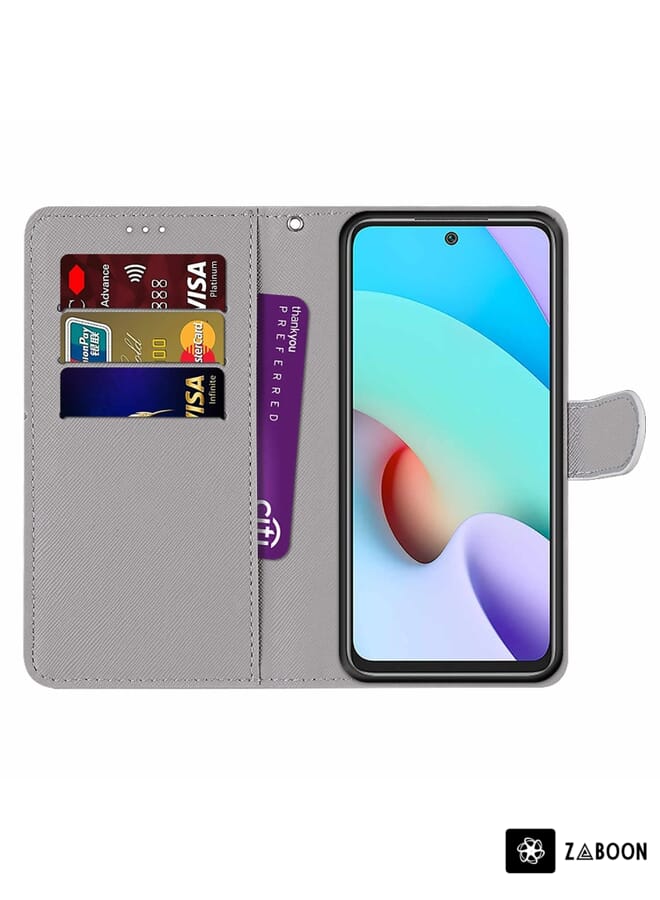 Zaboon Protective Case Cover For Xiaomi Redmi 10 Coloured Drawing Cross Texture Horizontal Flip PU Leather Case with Holder & Card Slots & Wallet & Lanyard - Image 4