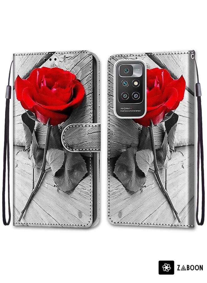 Zaboon Protective Case Cover For Xiaomi Redmi 10 Coloured Drawing Cross Texture Horizontal Flip PU Leather Case with Holder & Card Slots & Wallet & Lanyard - Image 2