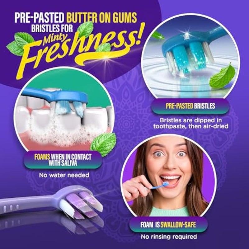 GuruNanda 6-in-1 Disposable Toothbrush, Ready to Use Pre-Glued Butter on Gum, Softex Brushes, Flossing and Toothpicks, Tongue and Cheek Cleaner, Wrapped - Image 5