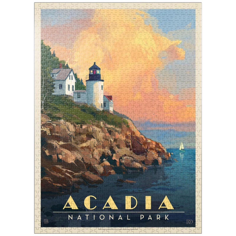 MyPuzzle Acadia National Park Lighthouse Vintage Poster Premium 1000 Piece Jigsaw Puzzle for Adults