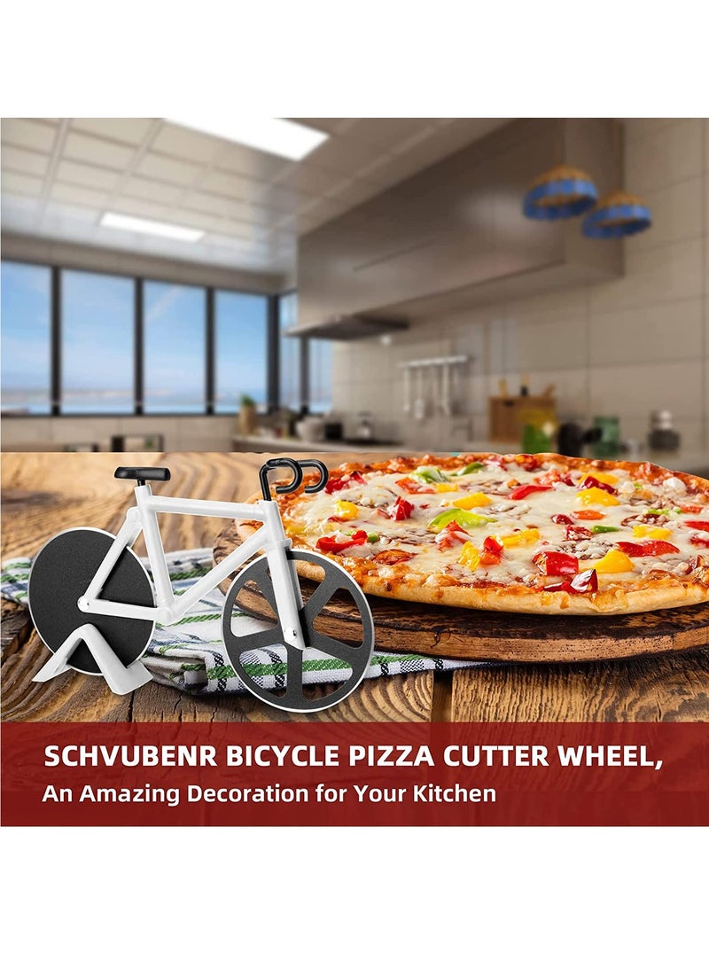 SYOSI Bicycle Pizza Cutter, Bicycle Pizza Cutter Wheels Dual Stainless Steel Super Sharp Blades Slicer with Non stick Coating, Stainless Steel Pizza Wheel Slicer for Pizza Lovers HolidayKitchen Gadget - Image 3