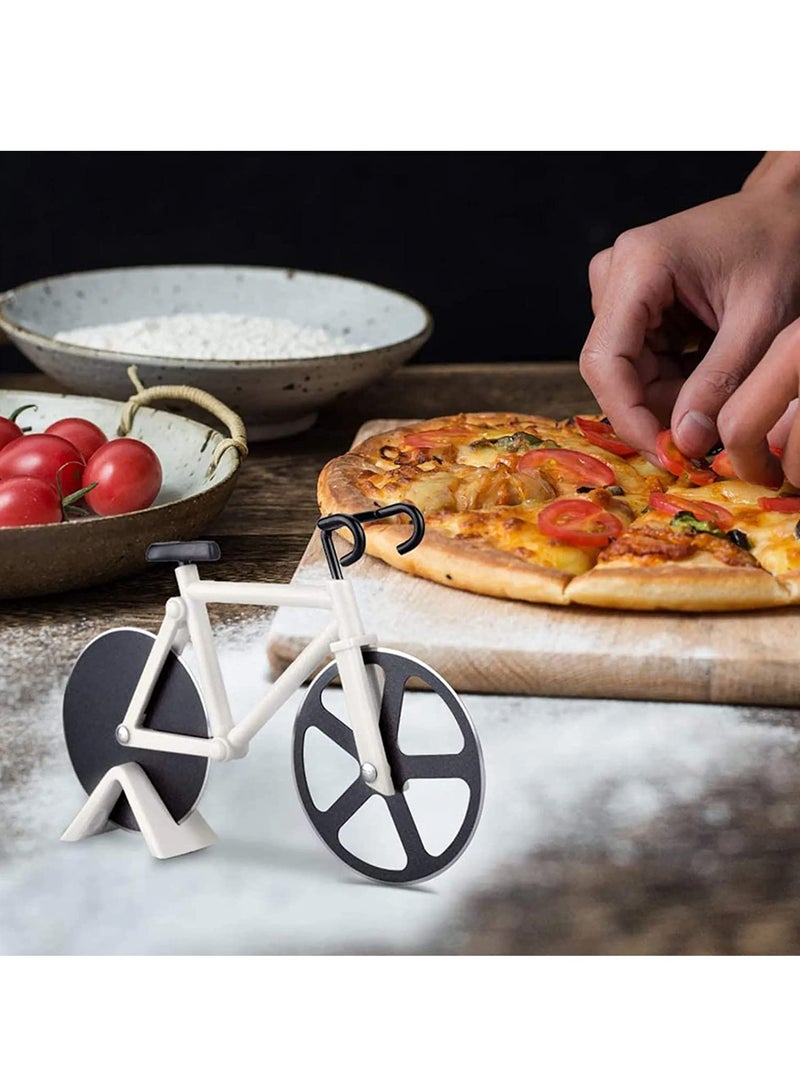 SYOSI Bicycle Pizza Cutter, Bicycle Pizza Cutter Wheels Dual Stainless Steel Super Sharp Blades Slicer with Non stick Coating, Stainless Steel Pizza Wheel Slicer for Pizza Lovers HolidayKitchen Gadget - Image 4