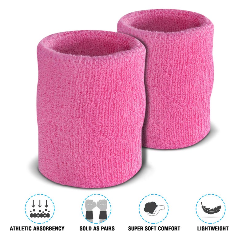 Suddora Arm Sweatbands, Absorbent and Breathable Thick Cotton Bands for Working Out, Gymnastics, Basketball, Tennis, and Football, Multiuse 4-inch Wristbands for Costumes and Cosplay, Pink - Image 3