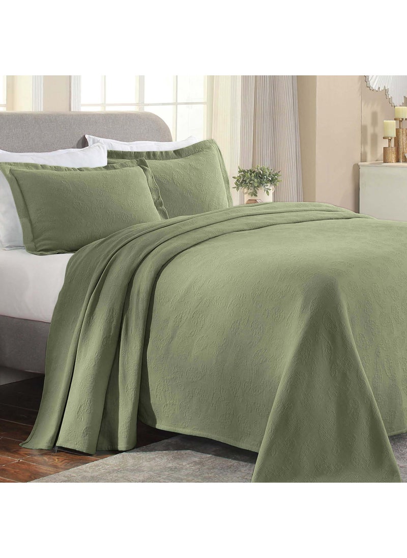 Superior Superior Paisley 3 Piece Cotton Bedspread Set Home Bed Decor Decorative Bed Spread 2 Pillow Shams Medium Weight Blanket Matelasse Coverlet Bedding Vintage Floral Pattern King Sage 