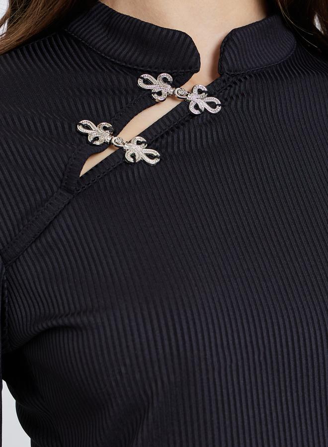 ستايلي بلوزة محبوكة بياقة ماندارين - Image 3