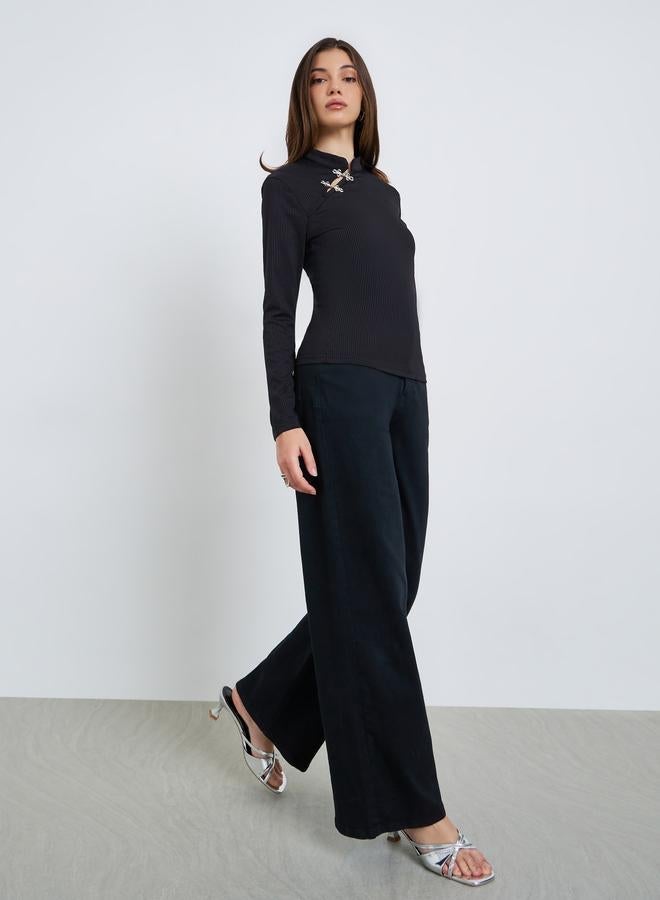 ستايلي بلوزة محبوكة بياقة ماندارين - Image 1