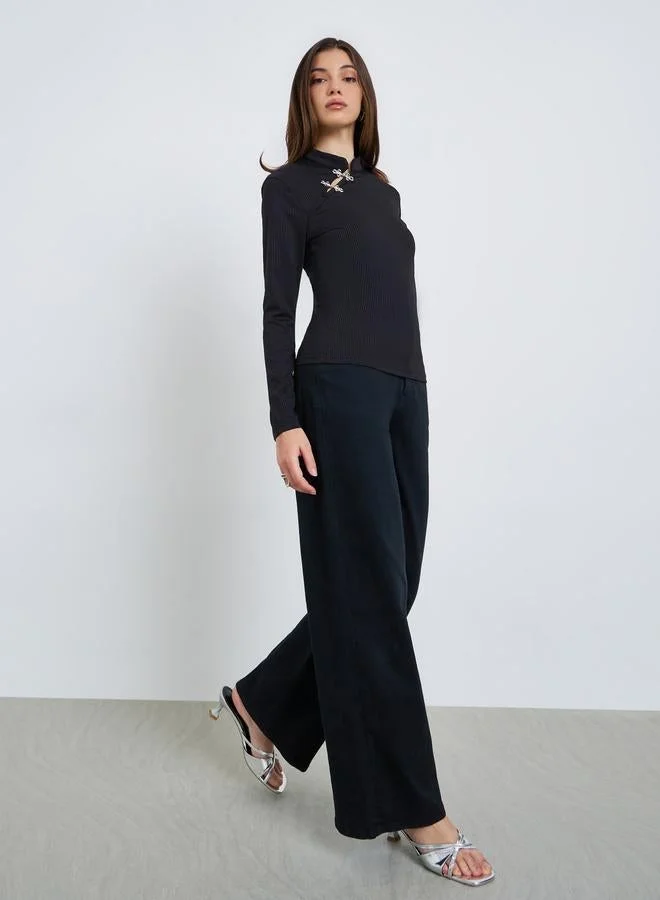 ستايلي بلوزة محبوكة بياقة ماندارين