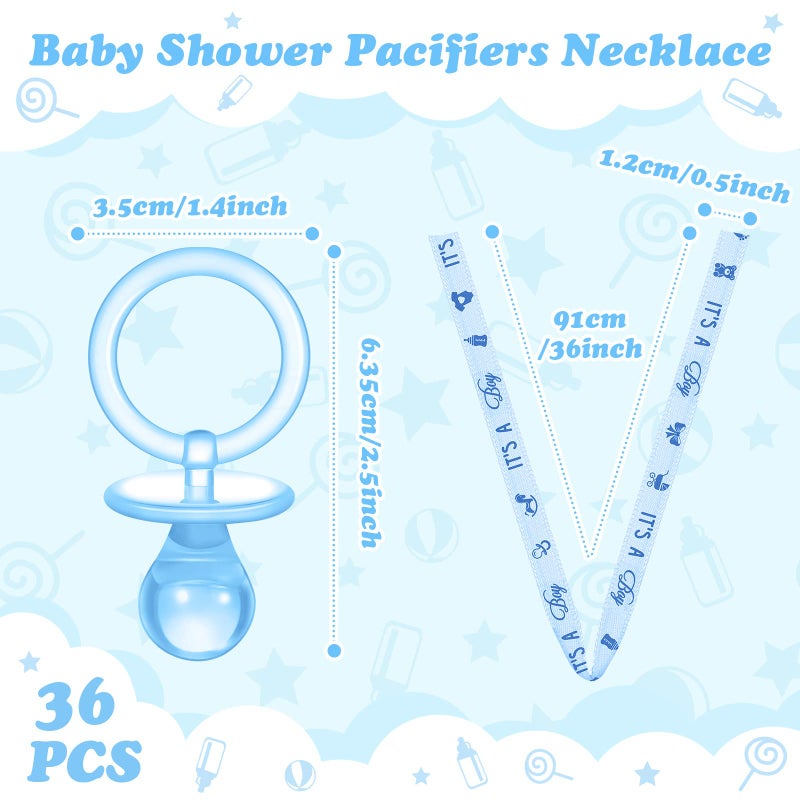 Coume 36 Pieces Baby Shower Pacifiers Necklace Acrylic Baby Party Favors Pacifiers Charm Necklace for Baby Shower Party Decorations Table Scatter(Blue) - Image 3
