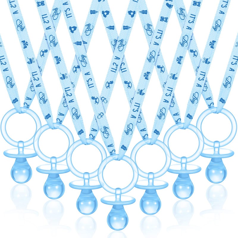 Coume 36 Pieces Baby Shower Pacifiers Necklace Acrylic Baby Party Favors Pacifiers Charm Necklace for Baby Shower Party Decorations Table Scatter(Blue) - Image 1