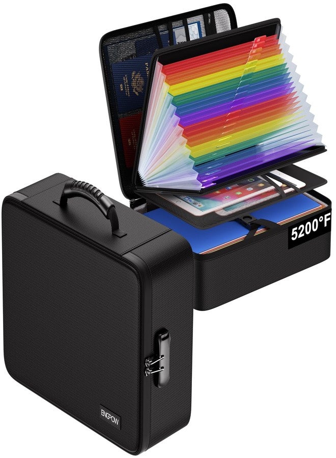 ENGPOW 5200℉ Soft Case Fireproof Document Box with Lock,Fireproof Box with 25 Colorful Pocket Accordion File Folder,Fireproof Water Resistant Safe File Organizer Storage for Important Documents - Image 1