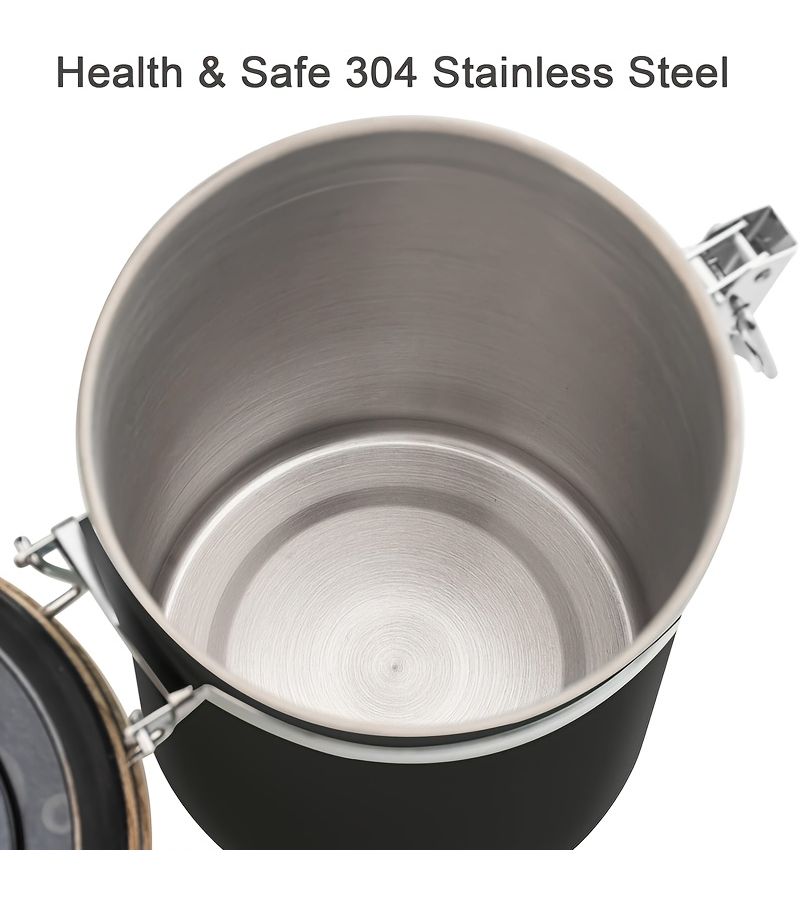 A 1500ml 304 Stainless Steel Coffee Storage Canister With Date Tracker And Wooden Lid For Ground Coffee Beans Tea And Sugar - Image 3