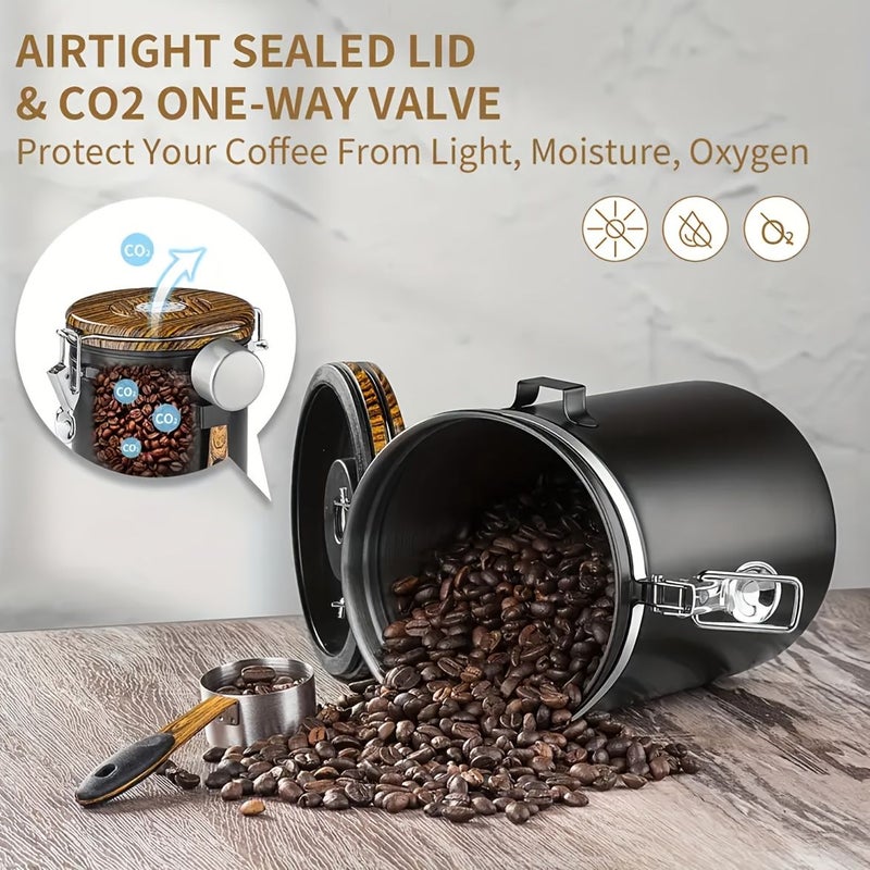 A 1500ml 304 Stainless Steel Coffee Storage Canister With Date Tracker And Wooden Lid For Ground Coffee Beans Tea And Sugar - Image 4