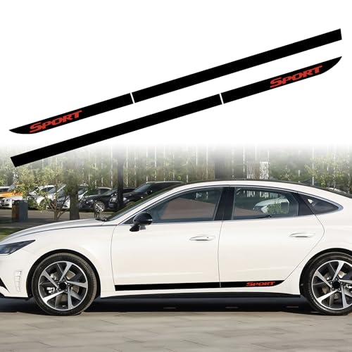 TOMALL تومال 1 زوج ملصق شريط جانبي للسيارة متوافق مع هيونداي سوناتا الجيل العاشر 2019-2023 زينة رسومات سباق رياضي من الفينيل (أسود لامع) - Image 1