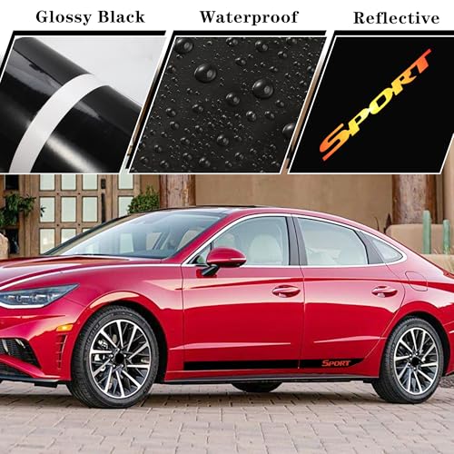 TOMALL تومال 1 زوج ملصق شريط جانبي للسيارة متوافق مع هيونداي سوناتا الجيل العاشر 2019-2023 زينة رسومات سباق رياضي من الفينيل (أسود لامع) - Image 3