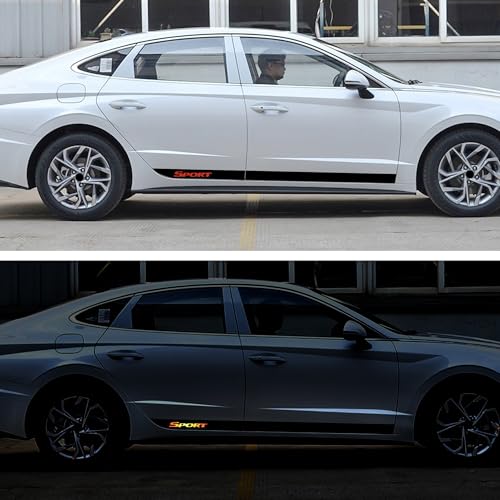 TOMALL تومال 1 زوج ملصق شريط جانبي للسيارة متوافق مع هيونداي سوناتا الجيل العاشر 2019-2023 زينة رسومات سباق رياضي من الفينيل (أسود لامع) - Image 5