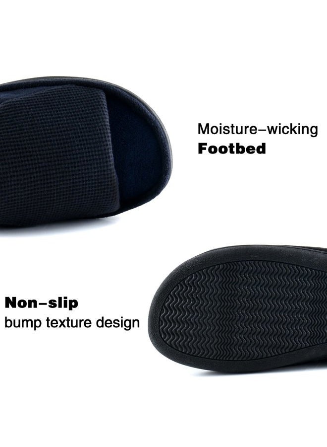 Honalika Cozy Men's Open Toe House Slippers Memory Foam,Comfy Slip On Indoor Slippers for Men Breathable, Non-Slip Soft Bedroom Home Slippers Lightweight, Navy, 7-8 - Image 4