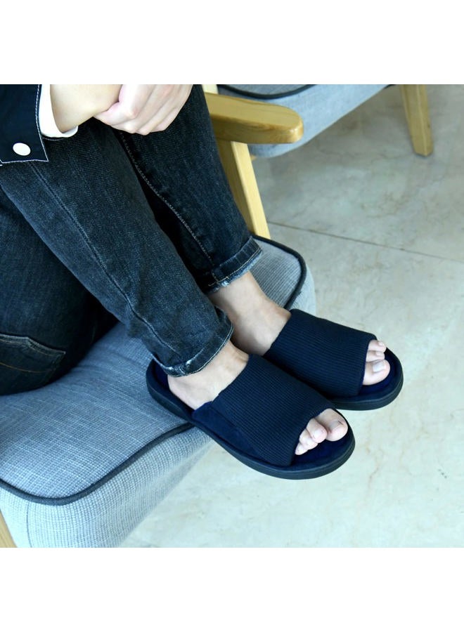 Honalika Cozy Men's Open Toe House Slippers Memory Foam,Comfy Slip On Indoor Slippers for Men Breathable, Non-Slip Soft Bedroom Home Slippers Lightweight, Navy, 7-8 - Image 3