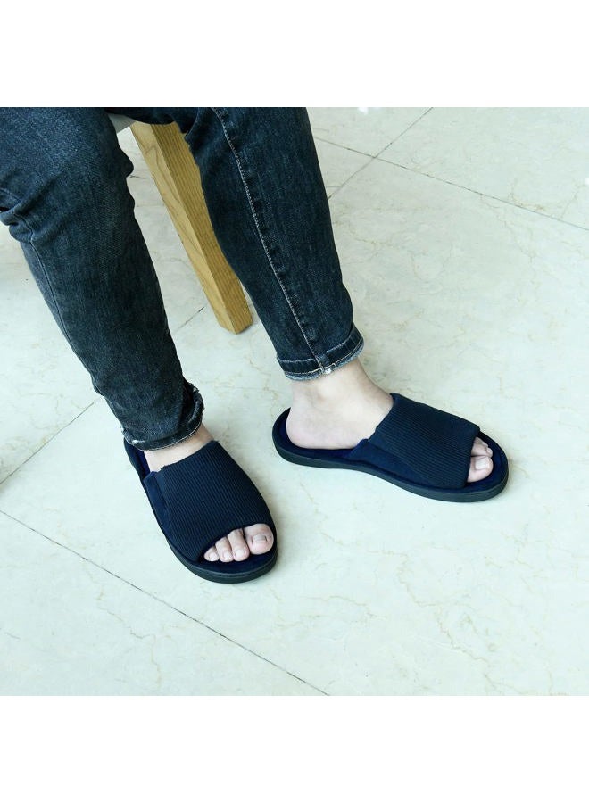 Honalika Cozy Men's Open Toe House Slippers Memory Foam,Comfy Slip On Indoor Slippers for Men Breathable, Non-Slip Soft Bedroom Home Slippers Lightweight, Navy, 7-8 - Image 2