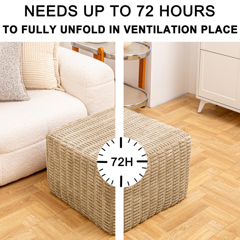 Asuprui Round Square Pouf Ottoman Foot Rest â€“ Lightweight Modern Footstool with Plush Foam Filling, Perfect for Living Room Decor & Cozy Comfort â€“ 20x20x14 Inch Chic Accent Piece (Light Coffee) - Image 4