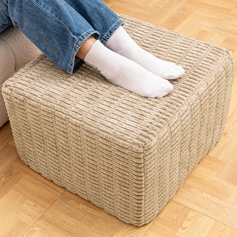 Asuprui Round Square Pouf Ottoman Foot Rest â€“ Lightweight Modern Footstool with Plush Foam Filling, Perfect for Living Room Decor & Cozy Comfort â€“ 20x20x14 Inch Chic Accent Piece (Light Coffee) - Image 1