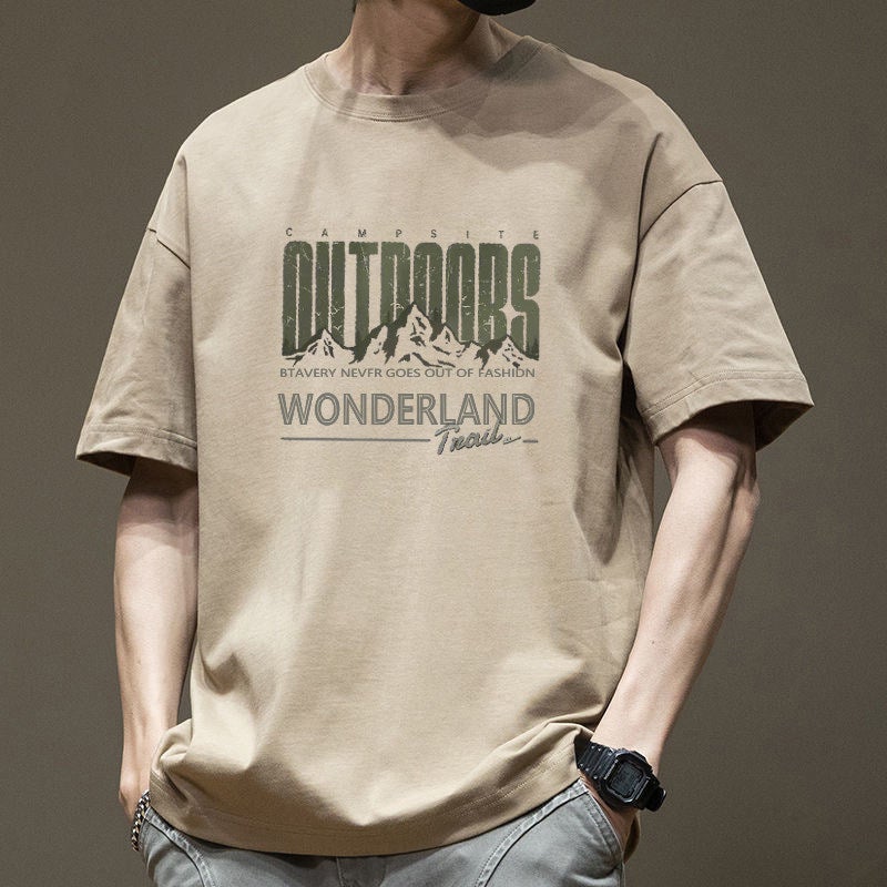 Heavyweight pure cotton short-sleeved t-shirt for men's summer 2025 new youth American-style printed loose half-sleeved top - Image 1