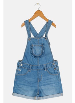 Cool Club Kids Girl Washed Sleeveless Front Pocket Romper, Blue  - Image 1