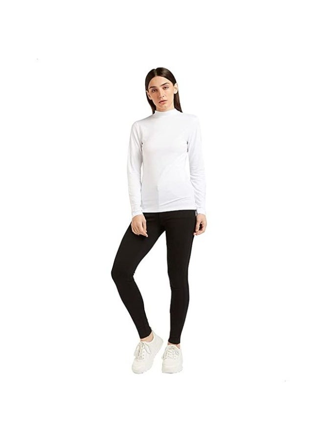 توب نسائي أبيض غامق برقبة عالية وأكمام طويلة – قطن ناعم ومريح - Image 3