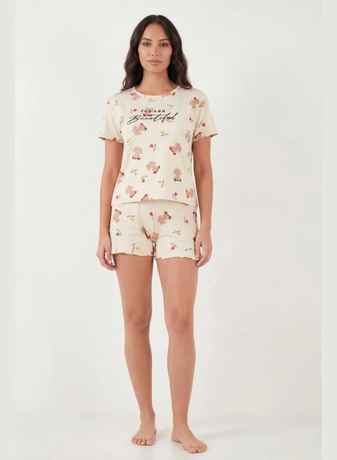 ليلا Lela Patterned Bamboo Blend Regular Fit Shorts Pajama Set Women's PAJAMA SET 6097715