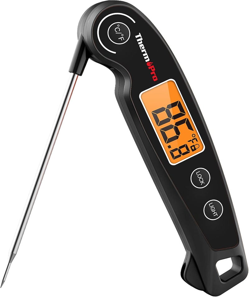 ThermoPro TP605 مقياس حرارة اللحوم الرقمي للقراءة الفورية للطهي، مقياس حرارة الطعام المقاوم للماء مع إضاءة خلفية ومعايرة، مقياس حرارة رقمي للطهي للمطبخ، الشواء في الهواء الطلق والشواء على الفحم - Image 1