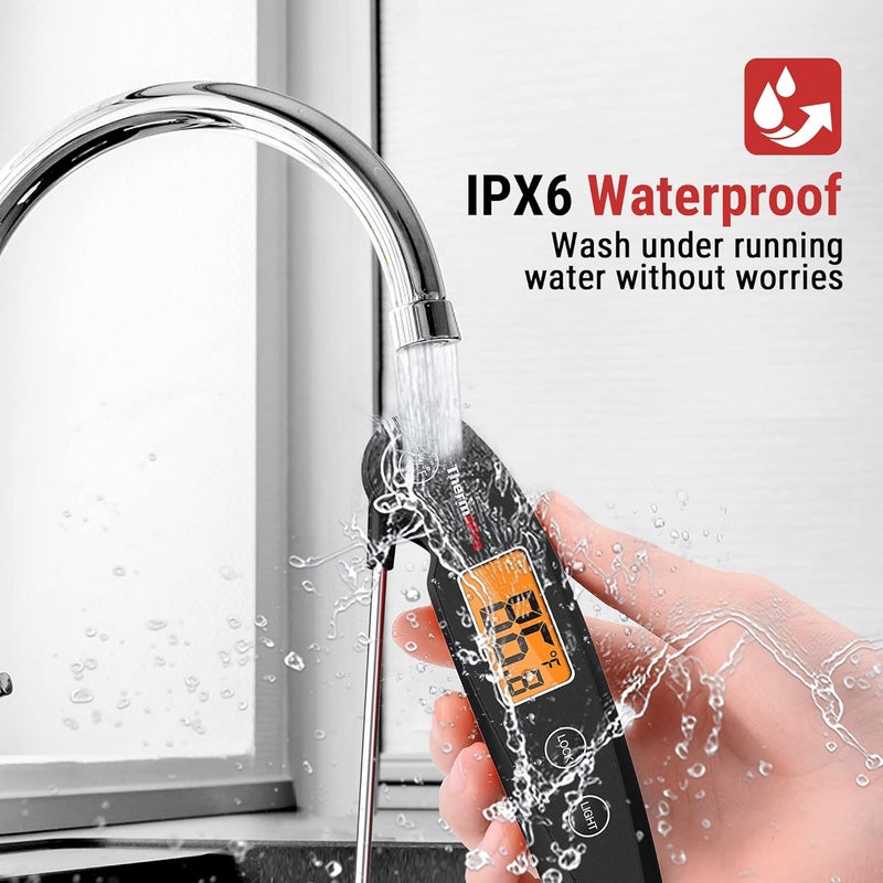 ThermoPro TP605 مقياس حرارة اللحوم الرقمي للقراءة الفورية للطهي، مقياس حرارة الطعام المقاوم للماء مع إضاءة خلفية ومعايرة، مقياس حرارة رقمي للطهي للمطبخ، الشواء في الهواء الطلق والشواء على الفحم - Image 4