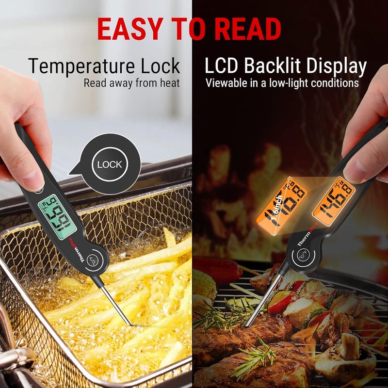 ThermoPro TP605 مقياس حرارة اللحوم الرقمي للقراءة الفورية للطهي، مقياس حرارة الطعام المقاوم للماء مع إضاءة خلفية ومعايرة، مقياس حرارة رقمي للطهي للمطبخ، الشواء في الهواء الطلق والشواء على الفحم - Image 5
