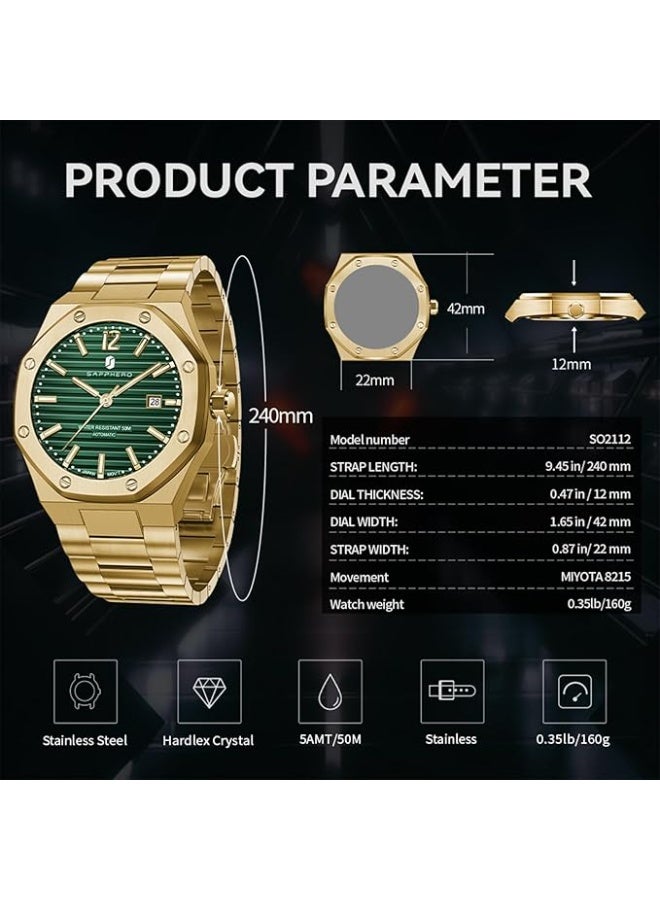 Sapphero Watch Men Automatic Mechanical Watches for Men Date Luxury Analog 50 Meters Waterproof Business Sports Stainless Steel Strap Gifts - Image 3