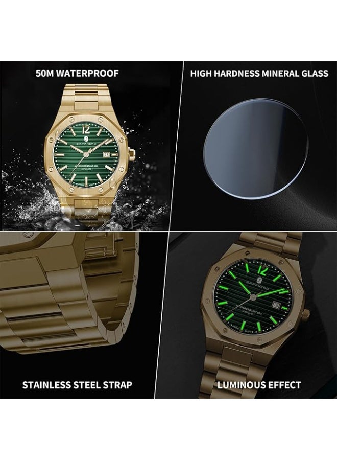 Sapphero Watch Men Automatic Mechanical Watches for Men Date Luxury Analog 50 Meters Waterproof Business Sports Stainless Steel Strap Gifts - Image 4