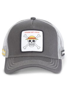 One Piece Straw Hat Unisex Adult Trucker Cap Grey