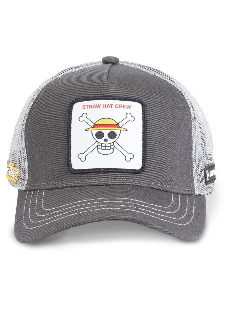 [ X ] Capslab - One Piece Straw Hat Unisex Adult Trucker Cap Grey - Image 1