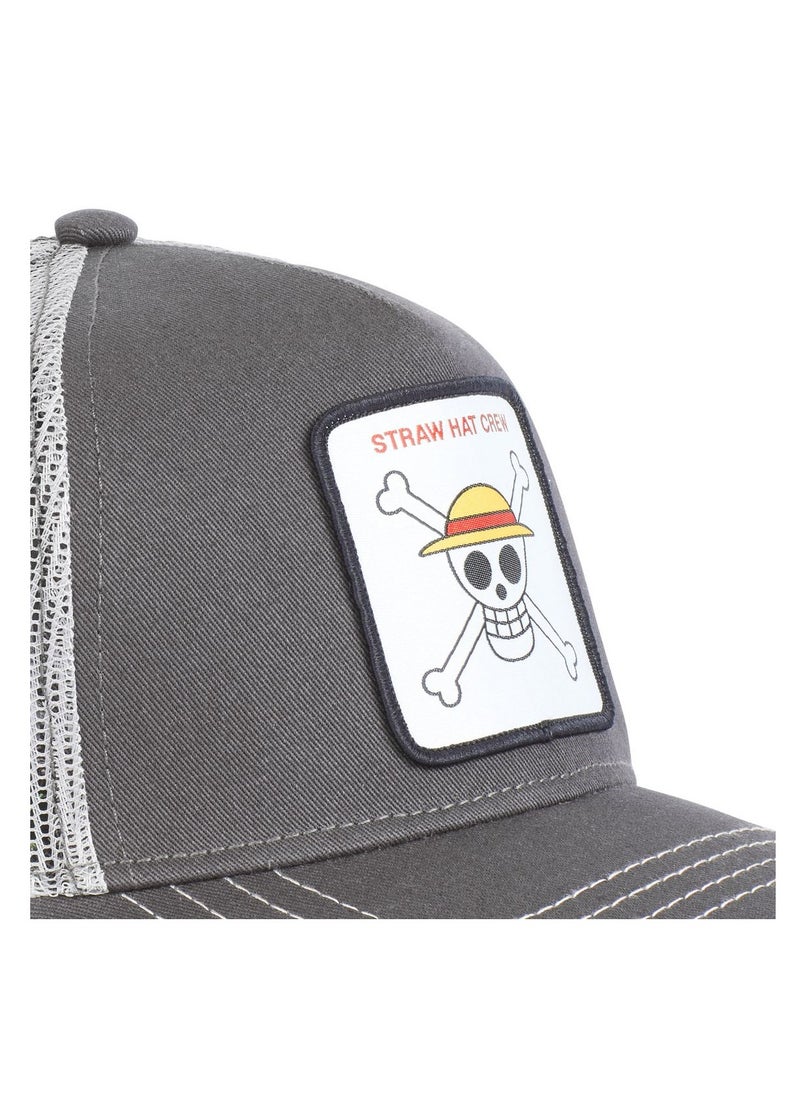 [ X ] Capslab - One Piece Straw Hat Unisex Adult Trucker Cap Grey - Image 1