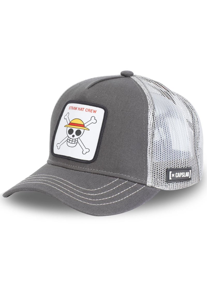 [ X ] Capslab - One Piece Straw Hat Unisex Adult Trucker Cap Grey - Image 1