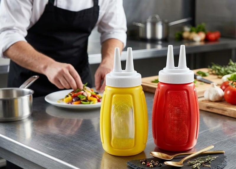 Double Plastic Sauce Bottles Set with Dispensing Tubes for Seasoning Food Decoration Squeeze Condiment Dispenser Containers for Home Kitchen Use Tools - Image 3