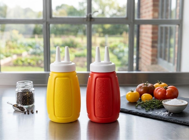 Double Plastic Sauce Bottles Set with Dispensing Tubes for Seasoning Food Decoration Squeeze Condiment Dispenser Containers for Home Kitchen Use Tools - Image 1