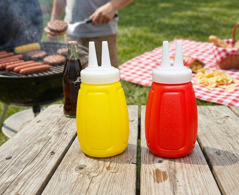 Double Plastic Sauce Bottles Set with Dispensing Tubes for Seasoning Food Decoration Squeeze Condiment Dispenser Containers for Home Kitchen Use Tools - Image 4
