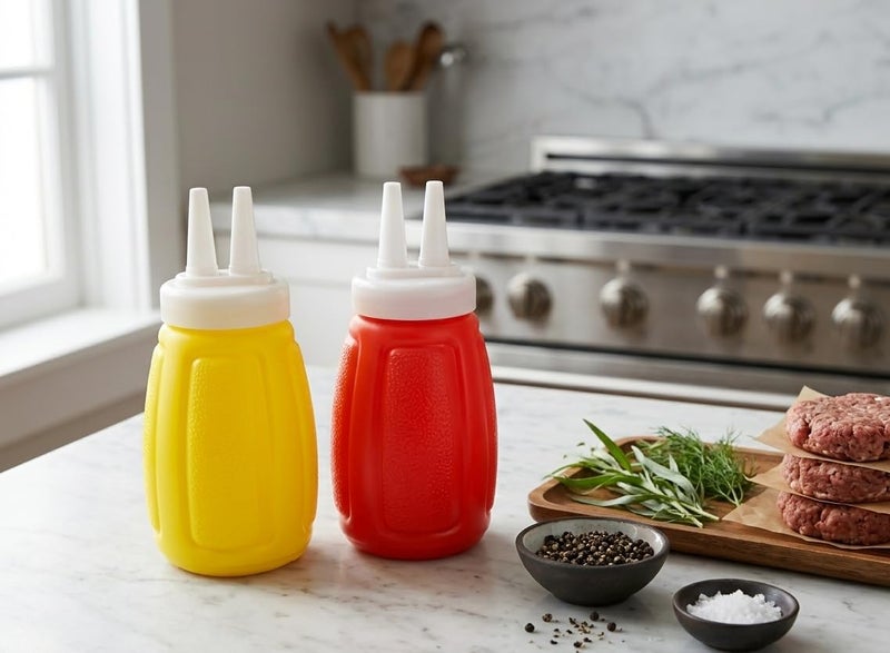 Double Plastic Sauce Bottles Set with Dispensing Tubes for Seasoning Food Decoration Squeeze Condiment Dispenser Containers for Home Kitchen Use Tools - Image 2
