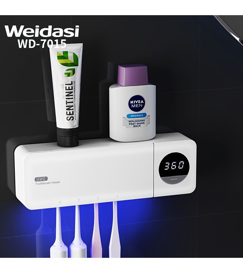 White Rechargeable Toothbrush Sterilizer With Large 1200mAh Battery Wall Mounted Storage Rack And Smart Display Ultraviolet Drying - Image 3