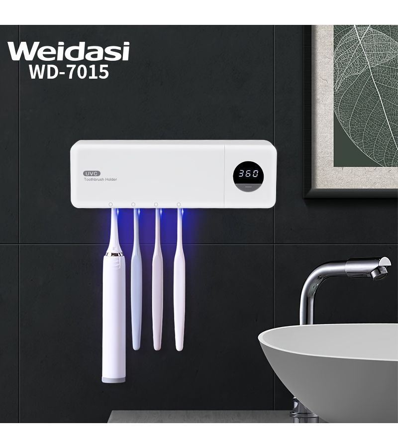 White Rechargeable Toothbrush Sterilizer With Large 1200mAh Battery Wall Mounted Storage Rack And Smart Display Ultraviolet Drying - Image 5